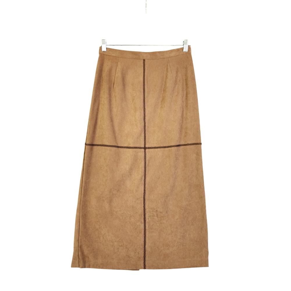 Kim Rogers Womens Vintage Faux Suede Whipstitch Embroidered Midi Skirt Size 12
